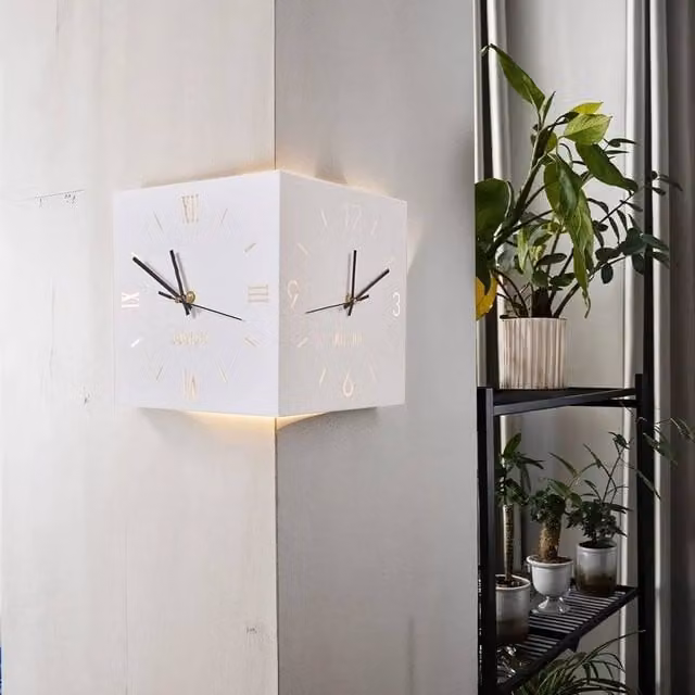 EONLION White Modern Double-sided Corner Wall Clock with Silent Analog Movement