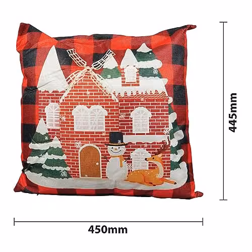 Netagon Red Festive House Design Christmas Cushion with Washable Linen Removable Cover and Hollow Fibre Filling, W/D/H: 40 x 40 x 45 cm – 2
