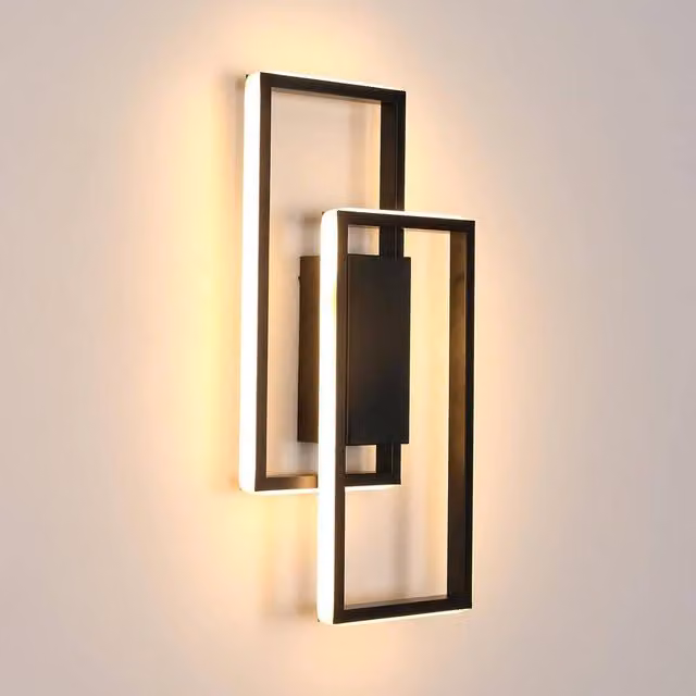 Pheashine Black Double-Frame LED Wall Sconce, 28W Warm White 3000K, W/D/H: 40.5 x 19.5 x 19.5 cm