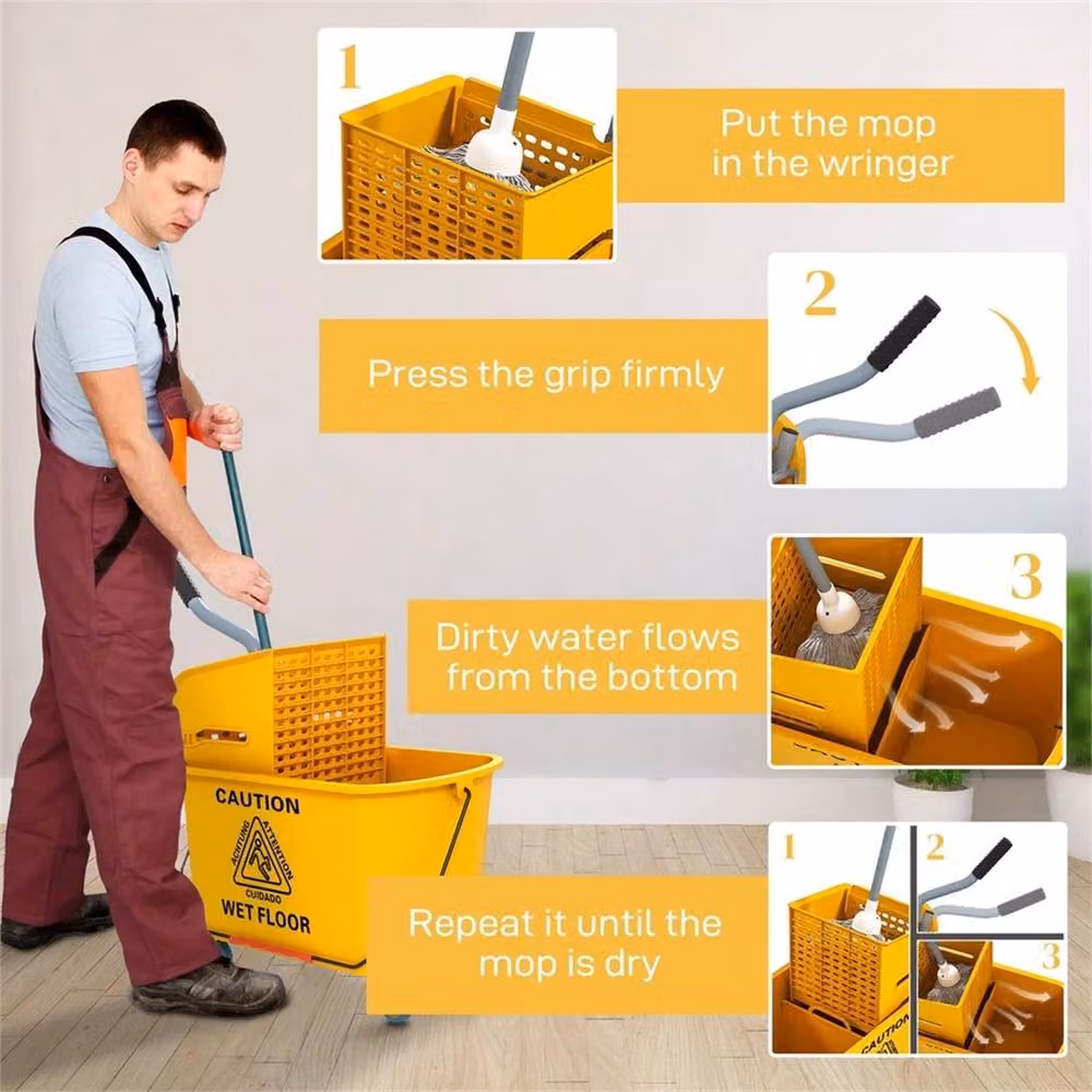 EONLION Mop Bucket with Wringer on Wheels in Yellow – 2