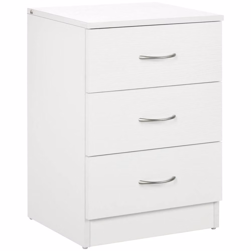 Wyld Haus Yotose White 3 Drawer Bedside Table with Silver Handles, W/D/H: 40.0 x 35.0 x 58.0 cm – 2
