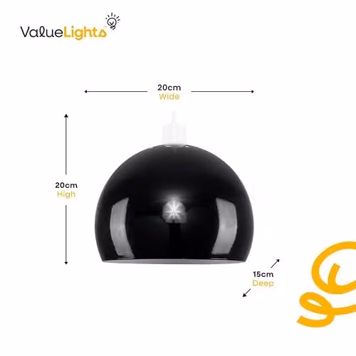 MiniSun Retro Dome Ceiling Pendant Light Shade in Black or White, Shade Width: 20 cm – 3