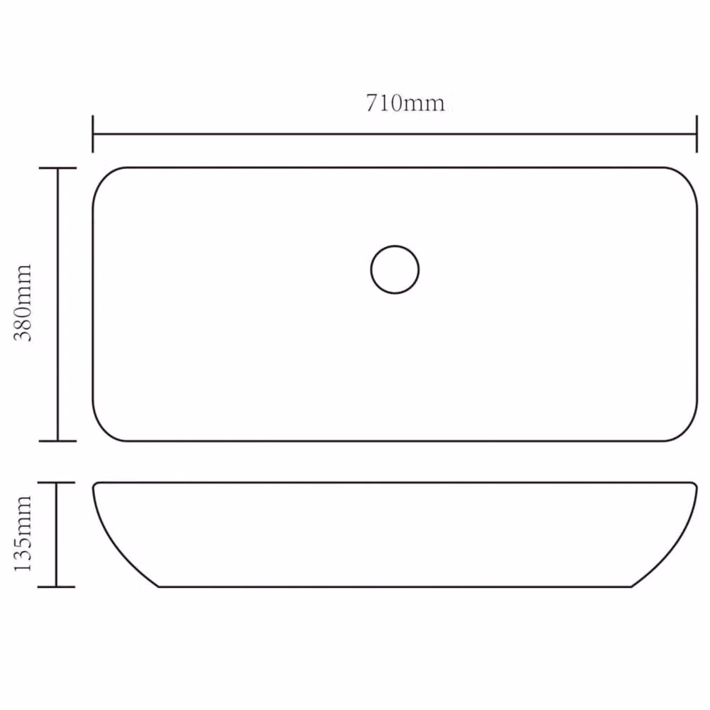 Berkfield Home Elegant Rectangular Ceramic Countertop Bathroom Sink Basin, Black, W: 71.0 cm, D: 38.0 cm, H: 13.5 cm – 5