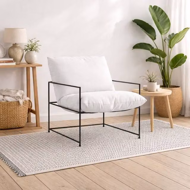 Wyld Haus Drogheda White Accent Chair with Matt Black Metal Frame