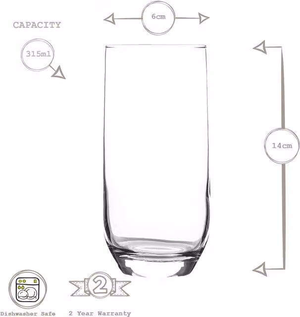 LAV Sude Transparent Glass Highball Tumbler, 315ml, Pack of 12 – 1