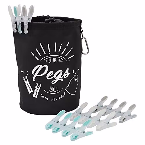 JVL Large Peg Bag with 144 Black and Multicolour Soft Grip Plastic Pegs – 1