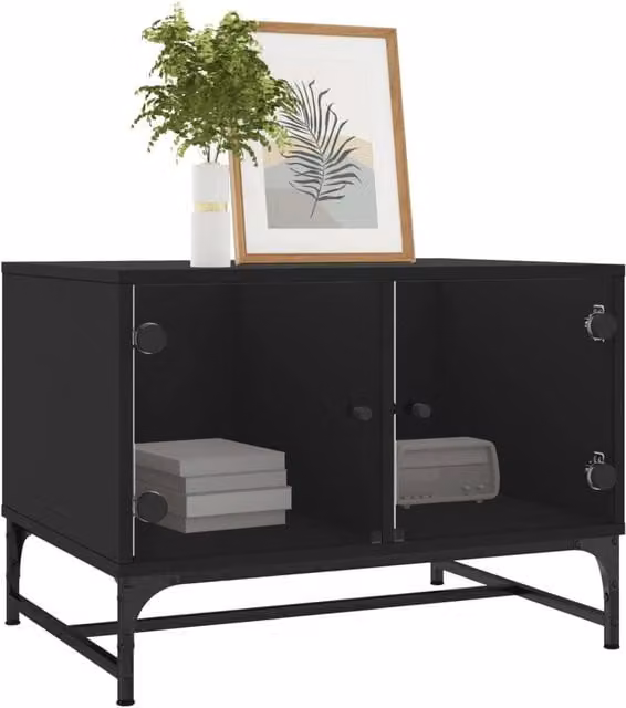 Berkfield Home Modern Coffee Table with Glass Doors in Black, W: 68.5 cm, D: 50 cm, H: 50 cm – 1