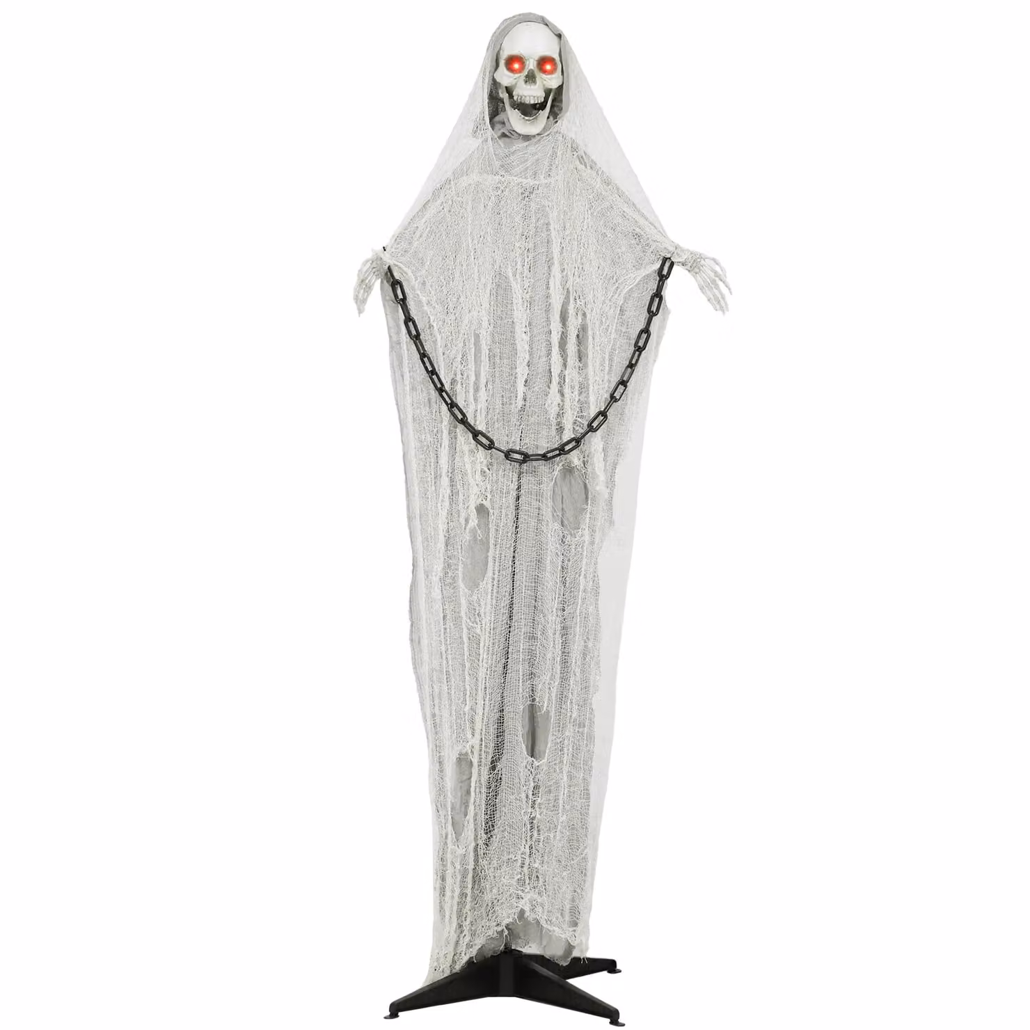 Outsunny Life Size Animated Halloween Grim Reaper Skeleton Decoration, Grey and White, Height: 183 cm – 2