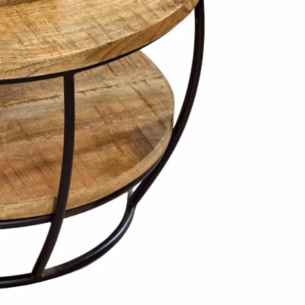 Wyld Haus California Round Mango Wood and Metal Coffee Table with Shelf in Brown and Black – 2