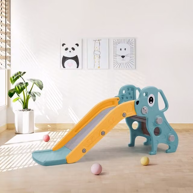 Livingandhome Kids Freestanding Puppy Indoor Toddler Slide in Yellow and Multicolour