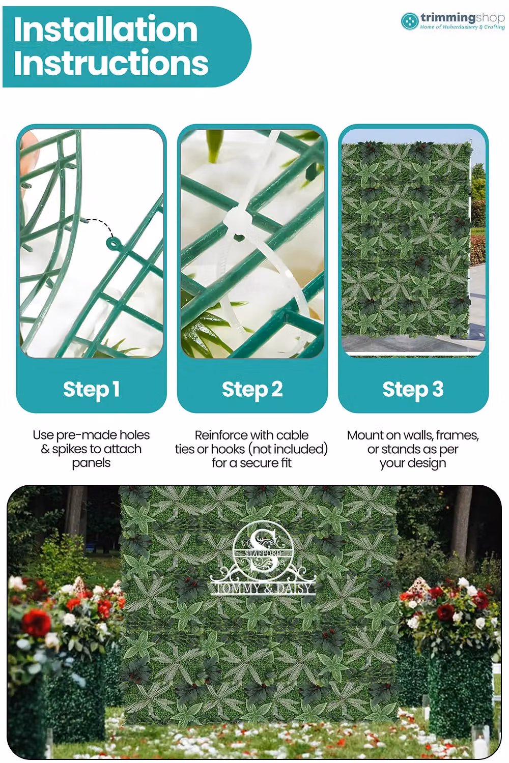 Neel Blue Green Artificial Grass Wall Panels with Tropical Leaf Design – 4