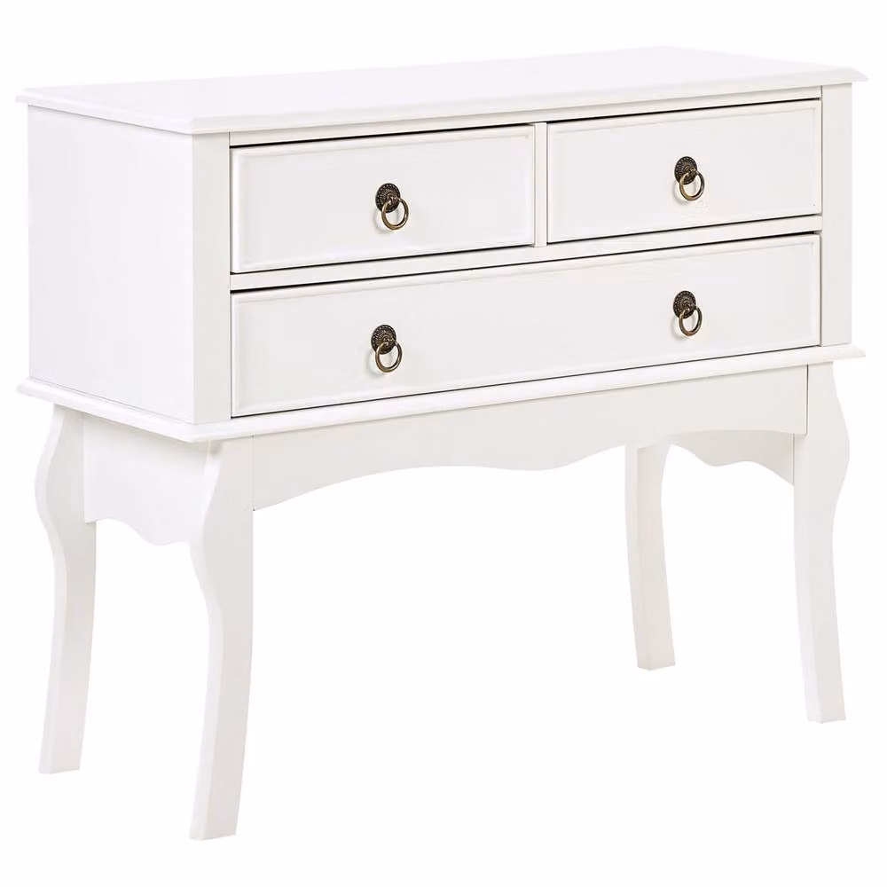 Wyld and Coco White MDF Console Table with 3 Drawers in a Retro Design, W/D/H: 91 x 35 x 75 cm – 2
