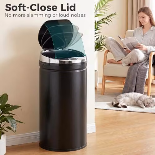 HOMCOM 42L Sensor Bin in Black Stainless Steel with Soft-Close and Fingerprint-Proof Lid, W/D/H: 30.5 x 30.5 x 68 cm – 4