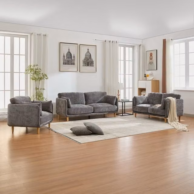 FURNITURE ONE Grey Velvet Upholstered Modular Sofa Set with 2-Seater and 3-Seater Pieces – 1