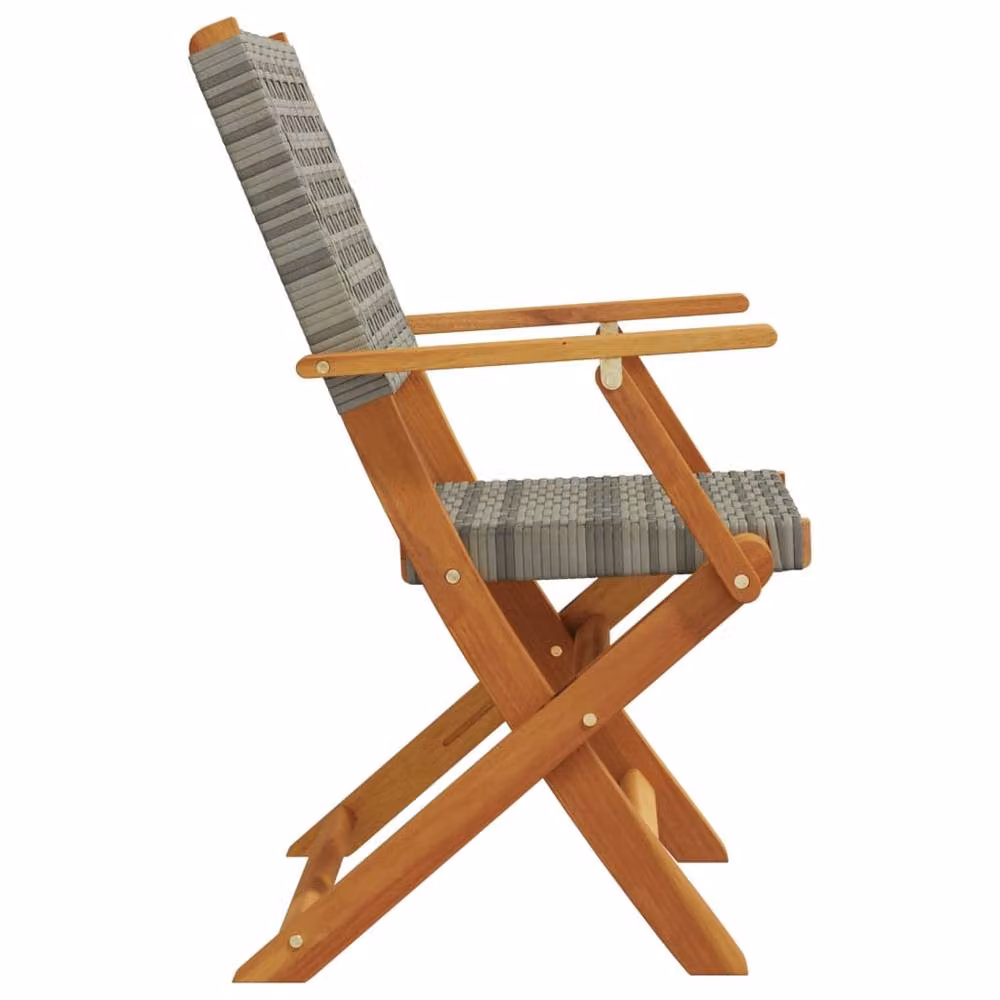 Berkfield Home Beautiful Folding Garden Chairs, 6 Piece Set in Grey Poly Rattan and Oiled Acacia Wood – 4