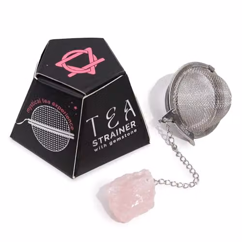 KDMD Rose Quartz Raw Crystal Gemstone Tea Strainer with Pink Fine Mesh Sieve – 1