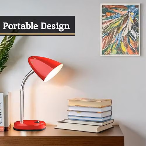 Premier Housewares Red and Chrome Adjustable Metal Desk Lamp – 4