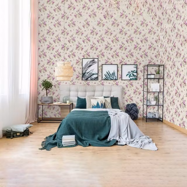 SK Filson Washable Botanical Floral Wallpaper in Purple and Blue