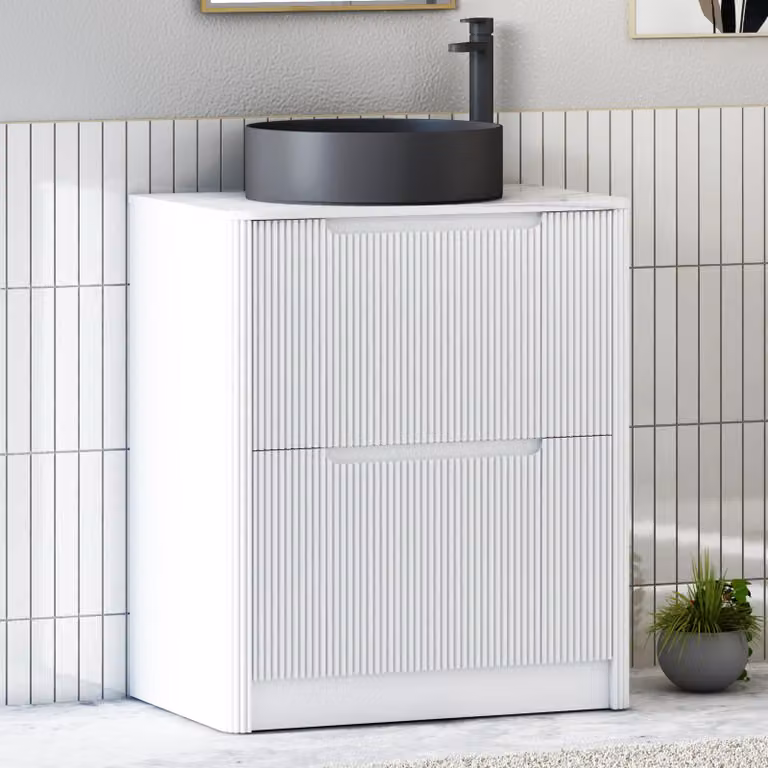 Royal Bathrooms Avenza 800mm Matt White Floor Standing Vanity Unit with 2 Drawers and Black Art Round Basin
