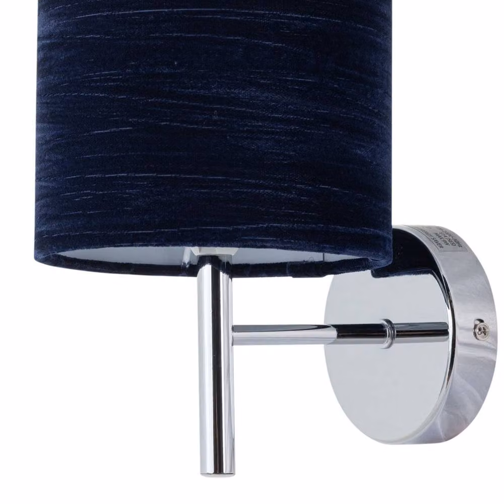 First Choice Lighting Brea Set of 2 Chrome Wall Lights with Blue Fabric Shades – 3