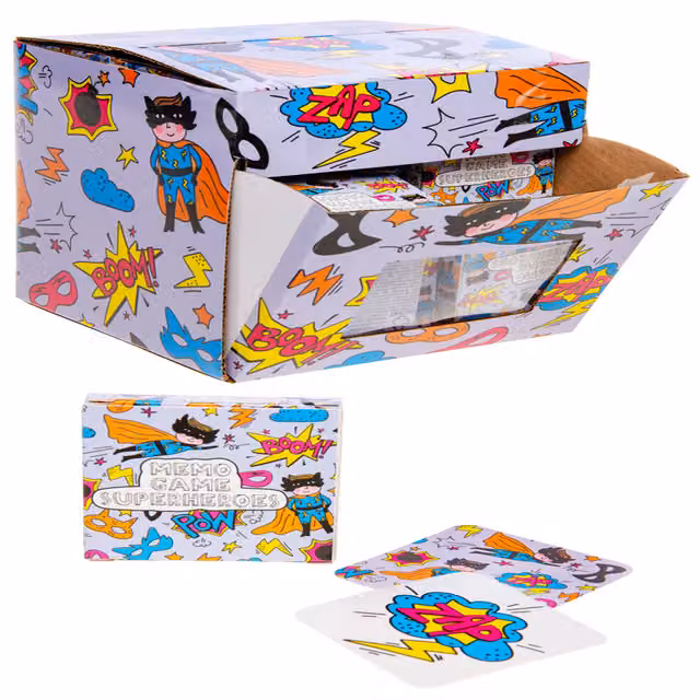LG-Imports Pack of 12 Superhero Mini Memory Games with 28 Cards, Multicolour and White