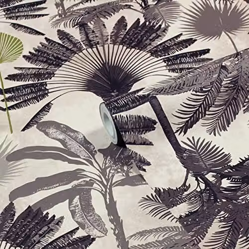 Riva Home Botanical Floral Malaysian Palm Printed Wallpaper, Pink and Grey