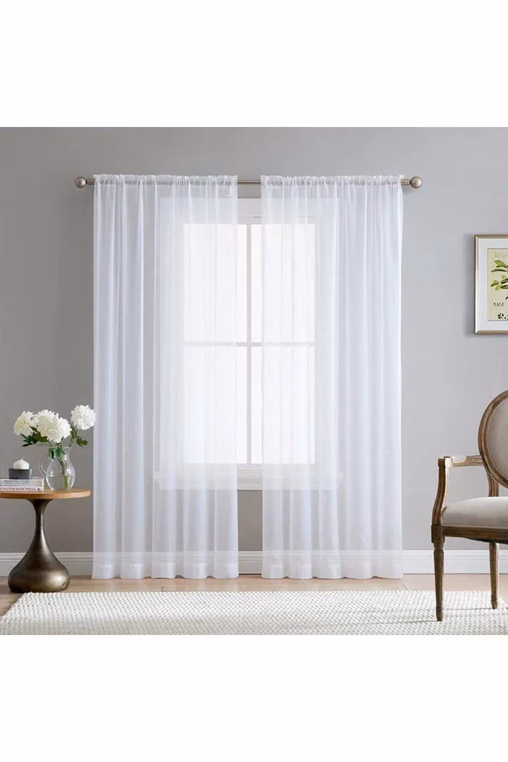 H&O Direct Single Piece Sheer Voile Window Curtain Panel in White, W: 100 cm, H: 200 cm – 2