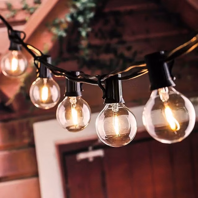 ENER-J Solar Outdoor String Lights with 25 Warm White G40 LED Bulbs, 7.6m, IP64 Waterproof, USB Rechargeable – 1