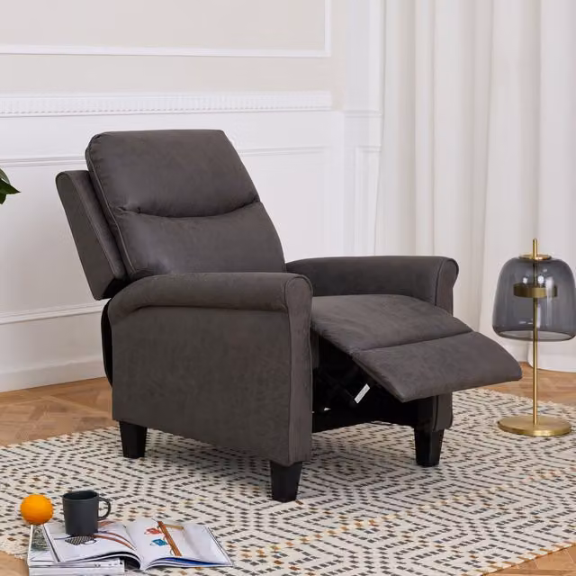 Julian High Back Recliner Armchair in Grey Faux Leather and Fabric