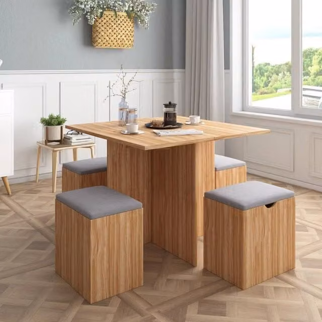 KORVIXA 5 Piece Brown Wooden Dining Table and Chairs Set – 1