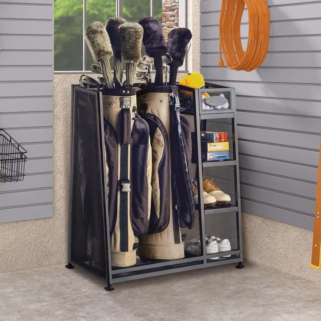 Rowlinsons Metal Golf Organiser and Shoe Rack in Black, W: 81 cm, D: 44 cm, H: 94 cm – 2