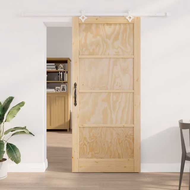 Berkfield Home Minimalist Solid Pine Sliding Door with Hardware Set, Beige, W: 93 cm, H: 211 cm