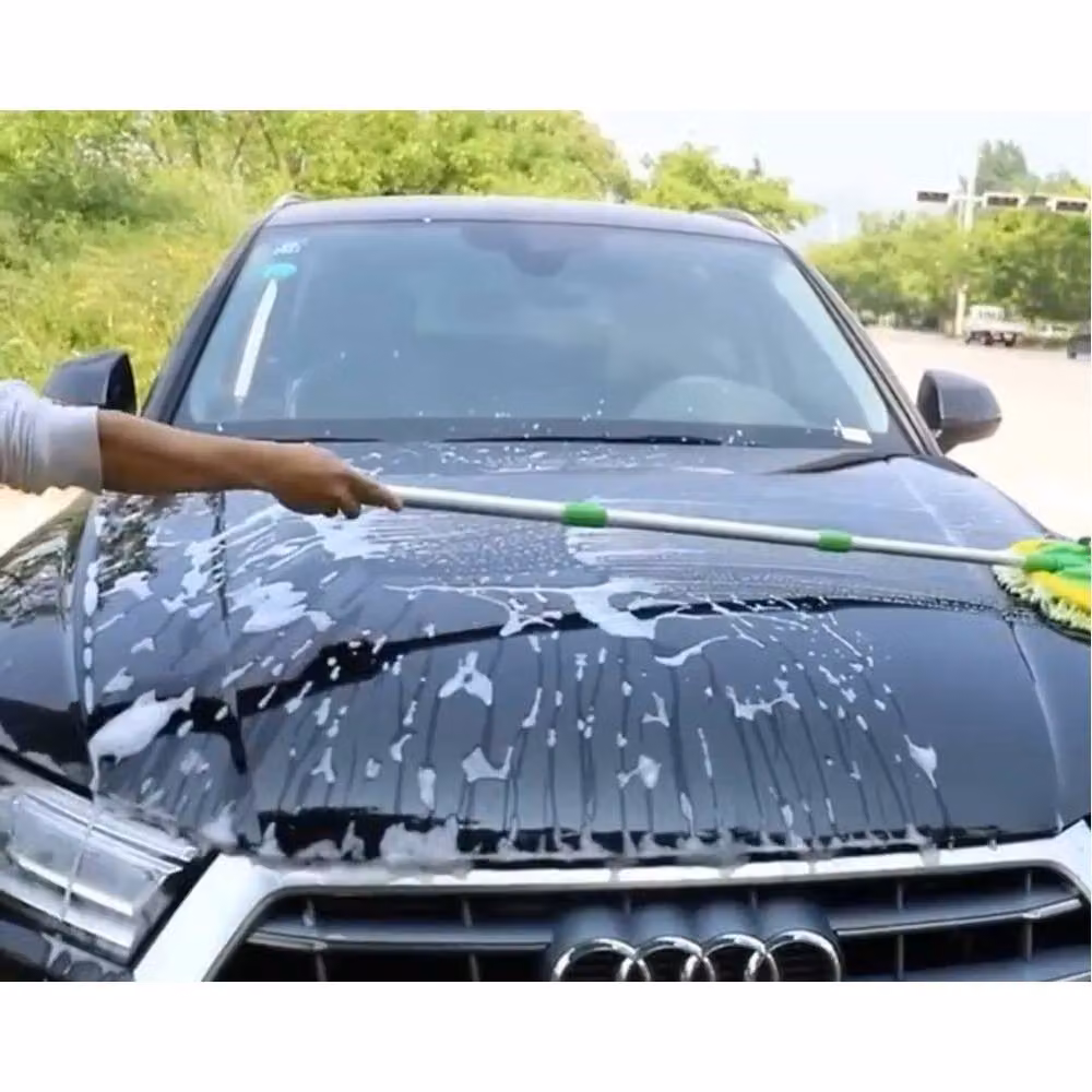 VOGREX Car Wash Cleaning Kit with Microfibre Mitt, Mop and Wheel Brush Set in Green – 3