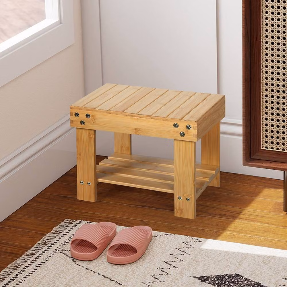 Levede Bamboo Stool and Footrest in Natural for Bathroom, Kitchen or Hallway – 3