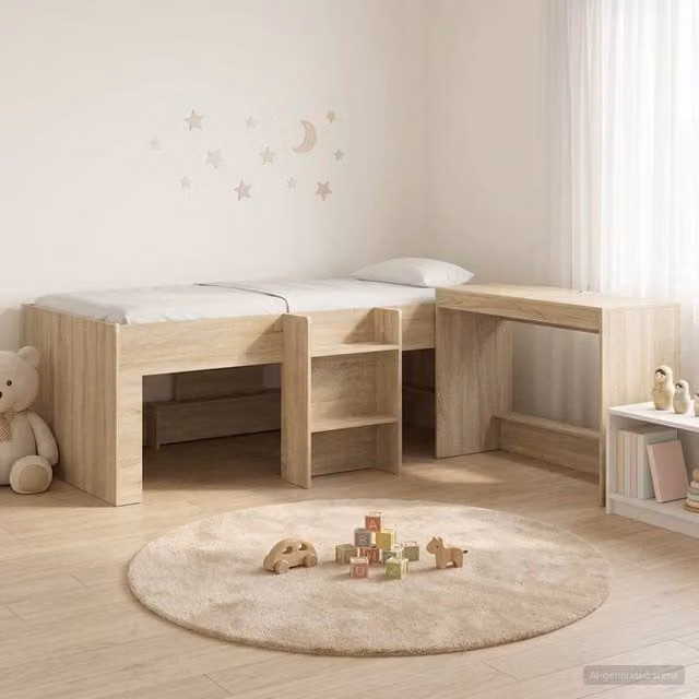 Berkfield Home Kids High Bed Frame with Desk in Sonoma Oak Brown Engineered Wood