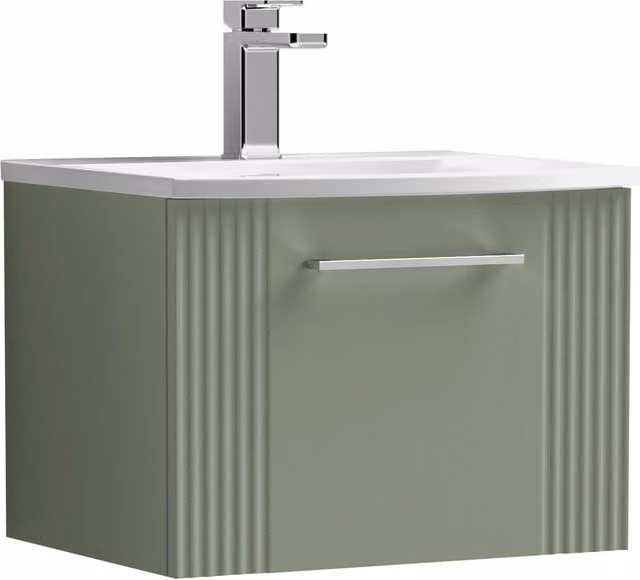 Balterley Wall Hung 1 Drawer Vanity Unit with Curved Basin, Satin Green, Width: 50 cm