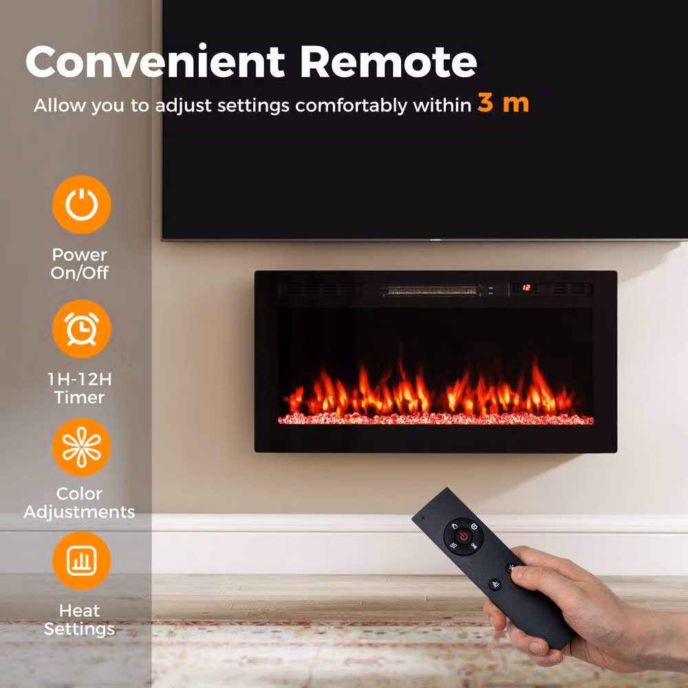 Costway Black Recessed and Wall-Mounted Electric Fireplace Heater with WiFi App Control, 1500W, W: 91.44 cm, H: 91.44 cm, D: 37 cm – 9