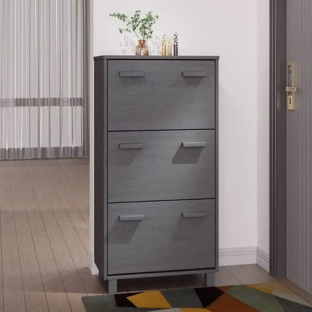 Berkfield Home HAMAR Shoe Cabinet in Dark Grey Solid Pine, W/D/H: 59.5 x 35 x 117 cm