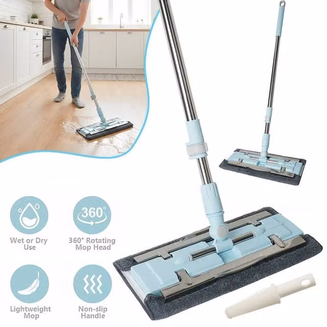 NESTLUNE Microfibre Dry and Wet Flat Mop for Hardwood Floor Cleaning, Blue – 1