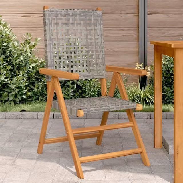 Berkfield Home Set of 2 Grey Garden Chairs with Acacia Wood Frame and Poly Rattan