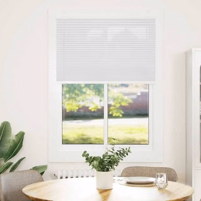Berkfield Home White Single Pleat Polyester Fabric Blind, W: 84.4 cm, H: 100 cm