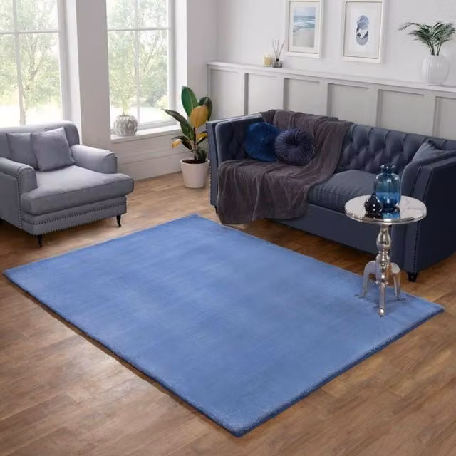 DS Living Dovilla Plush Blue Faux Fur Rectangular Rug, W: 120 cm, D: 170 cm – 1