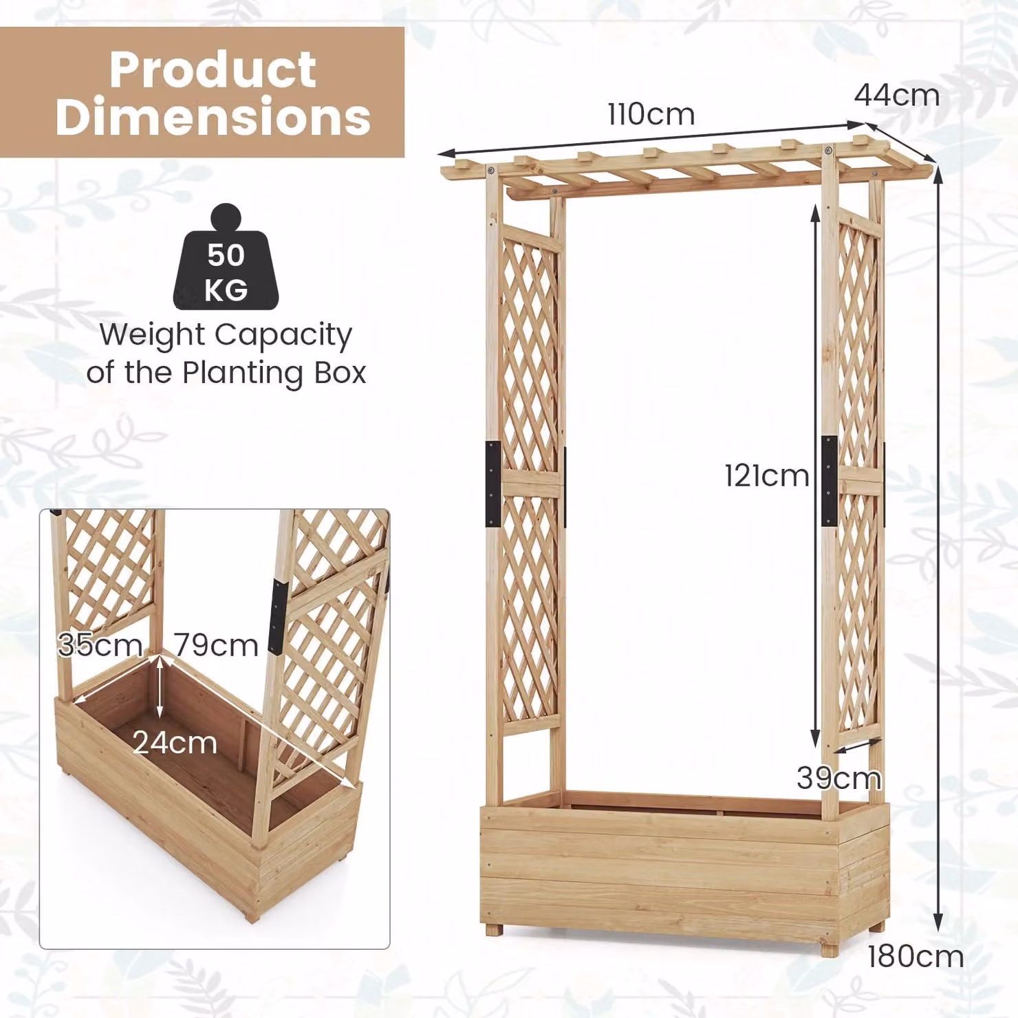 Gymax Raised Garden Bed Fir Wood Planter Box with Hanging Roof in Light Khaki, W/D/H: 180 x 110 x 39 cm – 2