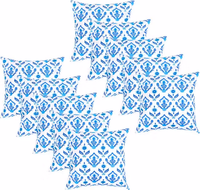 Gardenista Floral Printed Outdoor Scatter Cushion in Maria Blue, White and Multicolour, Set of 10