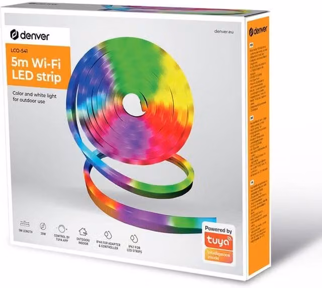 Denver Wi-Fi RGBW LED Light Strip, 5 Metre, Dimmable, Multicolour and Yellow, Compatible with Amazon Alexa and Google Assistant
