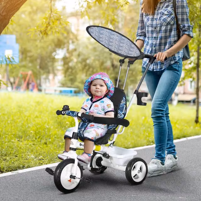 HOMCOM 6-in-1 Baby Tricycle with Canopy in Blue