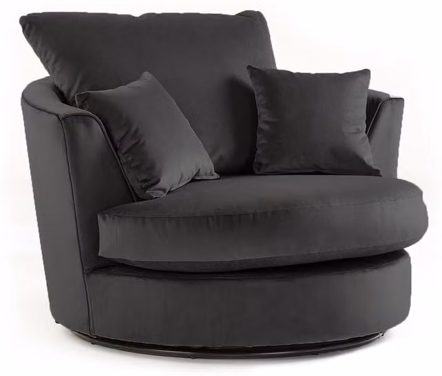 Furnishings For Less UK Fernando Soft Plush Velvet Fabric Swivel Chair, 360 Degree Rotation Single Seater, Black