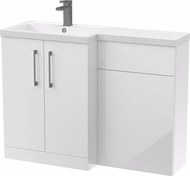 Balterley Modern Gloss White Left-Hand Vanity and WC Unit Combination, W: 110 cm, H: 84 cm – 1