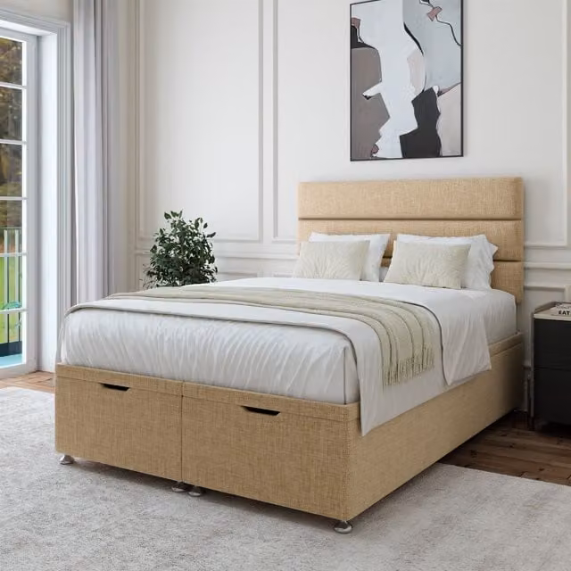 Bedmaster Single Linen Ottoman Divan Base in Sand/Beige – 1