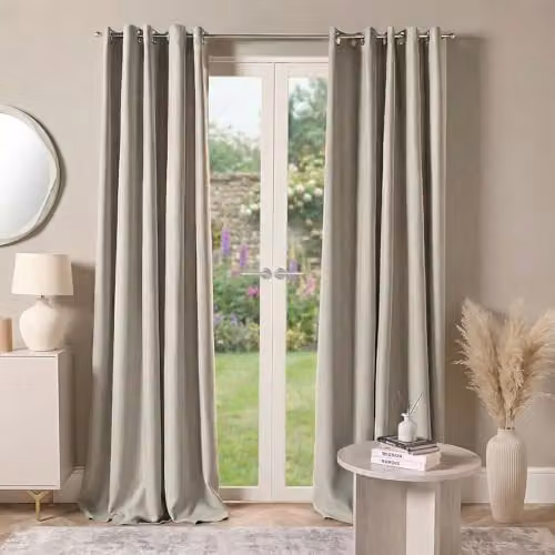 OHS Pair of Plain Thermal Blackout Eyelet Curtains in Silver Grey, Width: 167 cm, Drop: 228 cm